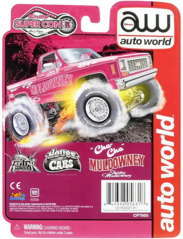 Alt view image 2 of 3 - Chevrolet Cheyenne 10 Truck Pink w/Graphics "Cha Cha" Shirley Muldowney (2022) Ltd Ed 1/64 Diecast Model Car by Auto World