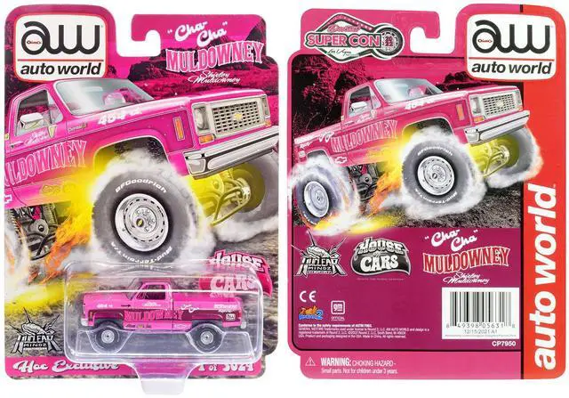 Alt view image 3 of 3 - Chevrolet Cheyenne 10 Truck Pink w/Graphics "Cha Cha" Shirley Muldowney (2022) Ltd Ed 1/64 Diecast Model Car by Auto World