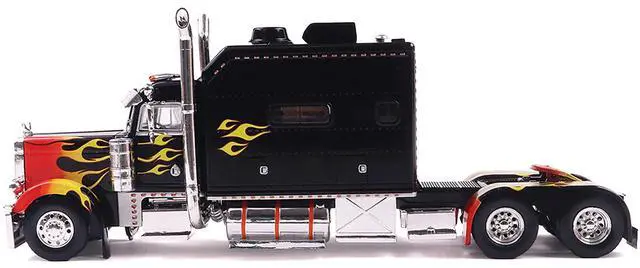 Alt view image 2 of 6 - 2002 Peterbilt 379 Custom Truck Tractor Black with Flame Graphics 1/43 Diecast Model by IXO Models