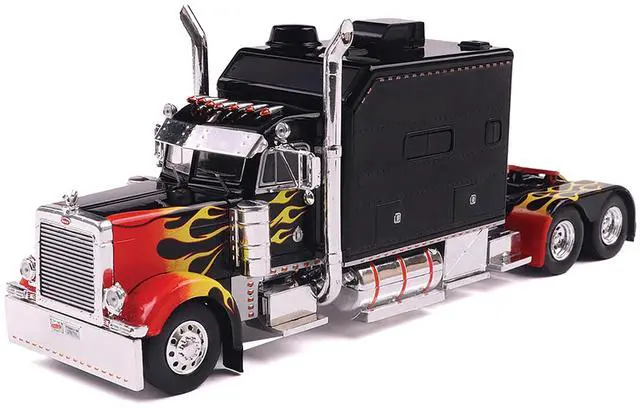Alt view image 4 of 6 - 2002 Peterbilt 379 Custom Truck Tractor Black with Flame Graphics 1/43 Diecast Model by IXO Models