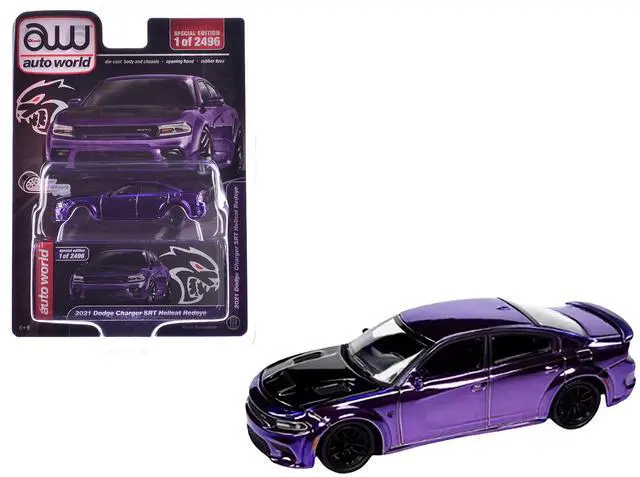 Main image of 2021 Dodge Charger SRT Hellcat Redeye Purple Chrome with Black Hood Limited Edition 1/64 Diecast Model car by Auto World
