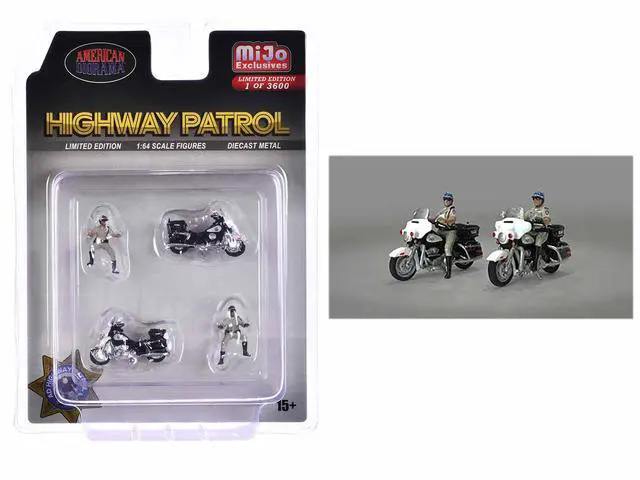 Main image of "Highway Patrol" 4 piece Diecast Figure Set Ltd Ed to 3600 pcs for 1/64 Scale Models by American Diorama
