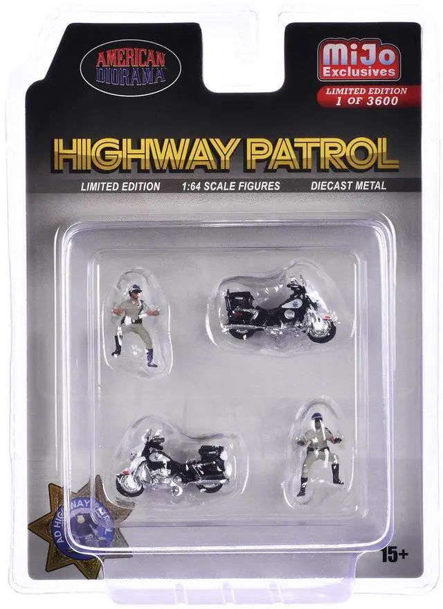 Alt view image 3 of 3 - "Highway Patrol" 4 piece Diecast Figure Set Ltd Ed to 3600 pcs for 1/64 Scale Models by American Diorama