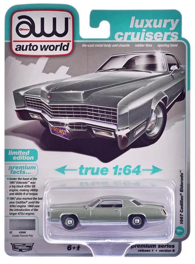 Alt view image 5 of 6 - 1967 Cadillac Eldorado Crystal Firemist Metallic with Green Interior "Luxury Cruisers" 1/64 Diecast Model Cars by Auto World
