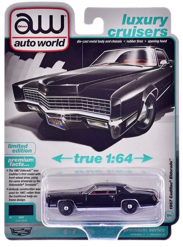 Alt view image 5 of 6 - 1967 Cadillac Eldorado Sable Black with Red Interior "Luxury Cruisers" Series 1/64 Diecast Model Cars by Auto World