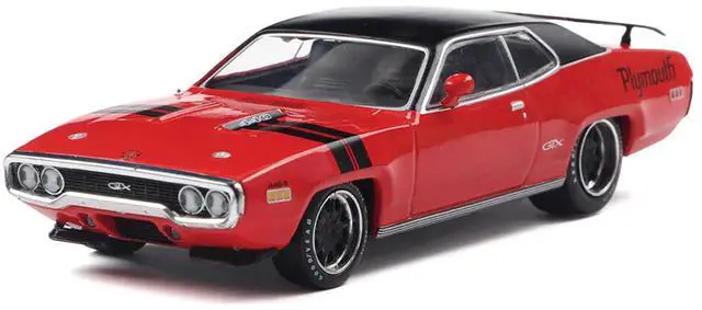 Alt view image 2 of 6 - 1971 Plymouth GTX Rally Red with Black Top and Stripes 1/43 Diecast Model Car by IXO Models