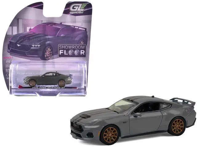 Main image of 2024 Ford Mustang GT Dark Matter Gray with Black and Red Stripes "Showroom Floor" Series 1/64 Diecast Model Car by Greenlight
