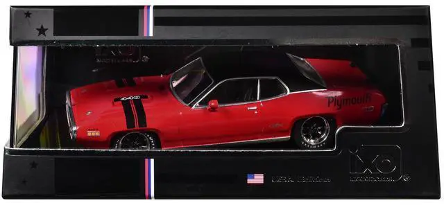 Alt view image 5 of 6 - 1971 Plymouth GTX Rally Red with Black Top and Stripes 1/43 Diecast Model Car by IXO Models