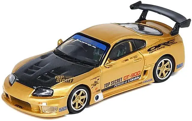 Alt view image 2 of 6 - Toyota Supra (A80) "Top Secret" GT300 RHD Gold Metallic with Carbon Hood 1/64 Diecast Model Car by Inno Models