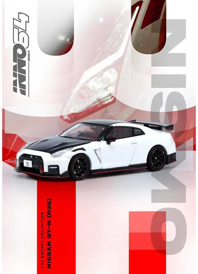 Alt view image 5 of 6 - Nissan GT-R (R35) Nismo RHD (Right Hand Drive) White with Carbon Hood and Top 1/64 Diecast Model Car by Inno Models