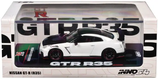 Alt view image 6 of 6 - Nissan GT-R (R35) Nismo RHD (Right Hand Drive) White with Carbon Hood and Top 1/64 Diecast Model Car by Inno Models