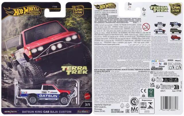 Alt view image 3 of 3 - Datsun King Cab Baja Custom Pickup Truck #720 White and Blue with Red Hood "Terra Trek" Series Diecast Model Car by Hot Wheels