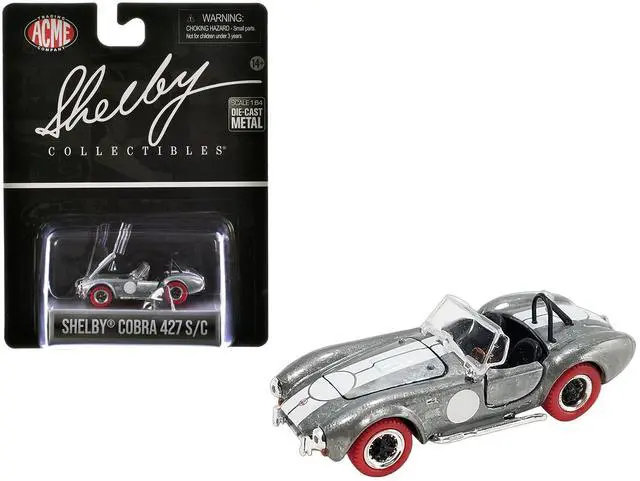 Main image of Shelby Cobra 427 S/C Raw Metal with White Stripes and Red Tires "Shelby Collectibles" Series 1/64 Diecast Model Car by ACME