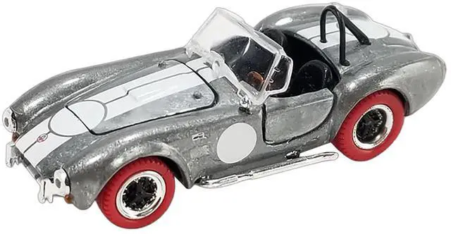 Alt view image 2 of 3 - Shelby Cobra 427 S/C Raw Metal with White Stripes and Red Tires "Shelby Collectibles" Series 1/64 Diecast Model Car by ACME