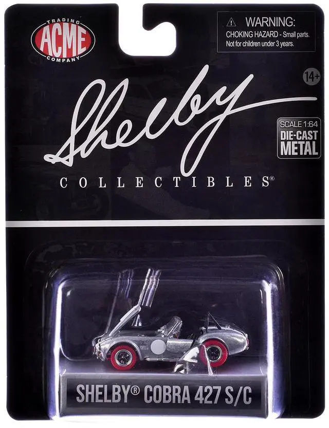 Alt view image 3 of 3 - Shelby Cobra 427 S/C Raw Metal with White Stripes and Red Tires "Shelby Collectibles" Series 1/64 Diecast Model Car by ACME