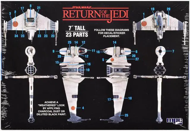 Alt view image 4 of 4 - B-Wing Fighter "Star Wars: Return of the Jedi" (1983) Movie (Skill 2 Snap It) 1/144 Plastic Model Kit by MPC