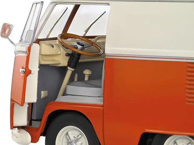 Alt view image 2 of 6 - 1950 Volkswagen Kool Kombi Van with Trailer Orange and White 1/18 Diecast Model Car by Solido
