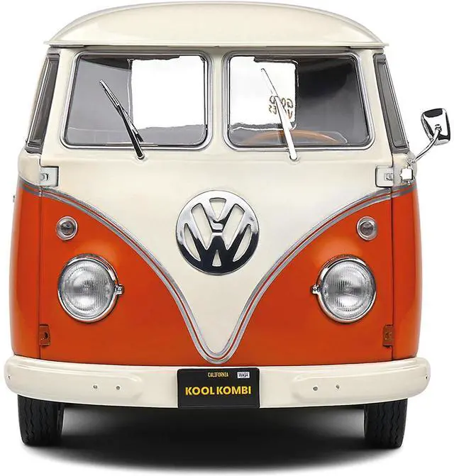 Alt view image 6 of 6 - 1950 Volkswagen Kool Kombi Van with Trailer Orange and White 1/18 Diecast Model Car by Solido