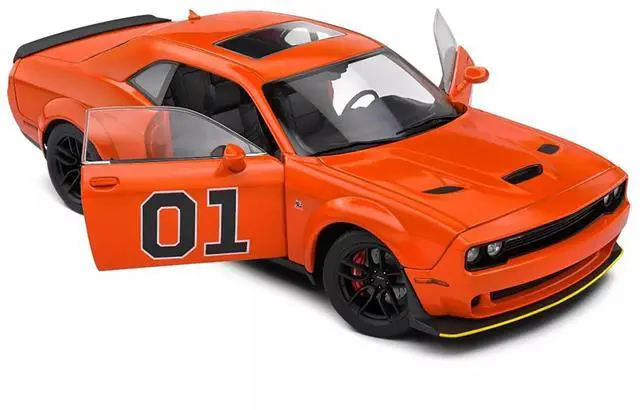Alt view image 2 of 6 - 2023 Dodge Challenger R/T Scat Pack Widebody #01 "Hazzard Tribute" Orange 1/18 Diecast Model Car by Solido