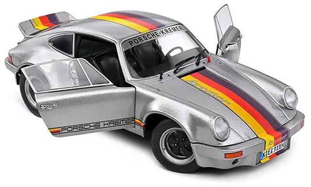 Alt view image 2 of 6 - 1973 Porsche 911 RSR "Kremer" Silver Metallic with Stripes 1/18 Diecast Model Car by Solido