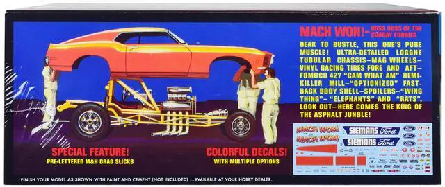 Alt view image 3 of 4 - Skill 3 Model Kit 1970 Ford Mustang Funny Car "Mach Won" 1/25 Scale Model by AMT