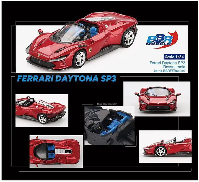 Alt view image 4 of 6 - Ferrari Daytona SP3 Rosso Imola Red with Blue Interior 1/64 Diecast Model Car by BBR