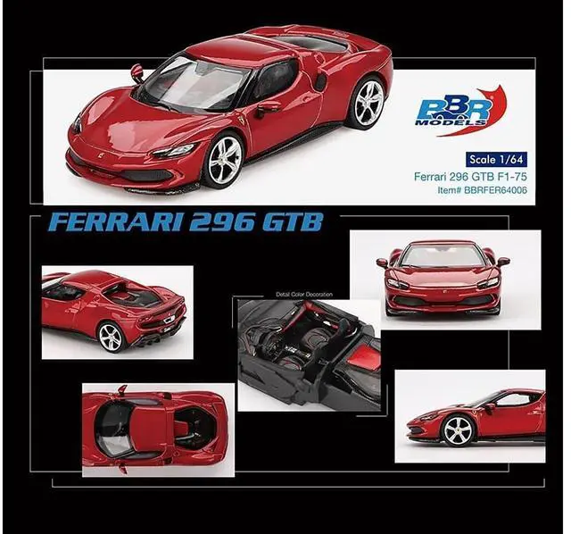 Alt view image 3 of 6 - Ferrari 296 GTB Rosso Imola Red 1/64 Diecast Model Car by BBR