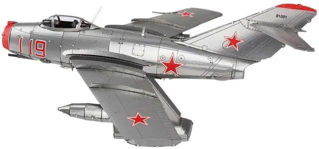 Alt view image 3 of 6 - Model Kit Mikoyan-Gurevich MiG-15 Fighter Aircraft "Korean War" Soviet Air Force 1/72 Steel Model by Metal Earth