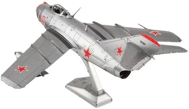 Alt view image 4 of 6 - Model Kit Mikoyan-Gurevich MiG-15 Fighter Aircraft "Korean War" Soviet Air Force 1/72 Steel Model by Metal Earth