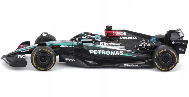Alt view image 2 of 6 - Mercedes-AMG F1 W15 E Performance #63 "Petronas" F1 World Championship 2024 with/Figure & Case 1/43 Diecast Model Car by Bburago