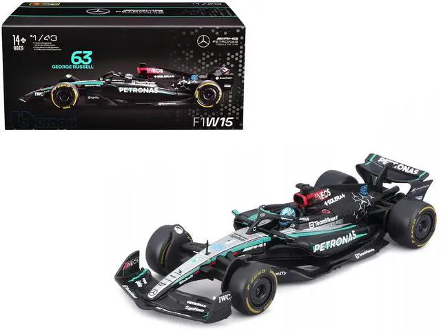 Main image of Mercedes-AMG F1 W15 E Performance #63 "Petronas" F1 World Championship 2024 with/Figure & Case 1/43 Diecast Model Car by Bburago