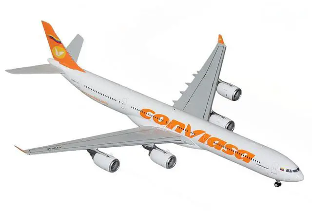 Alt view image 2 of 3 - Airbus A340-600 Commercial Aircraft "Linea Aerea Conviasa" White with Orange Tail "Gemini 200" 1/200 Diecast Model by GeminiJets