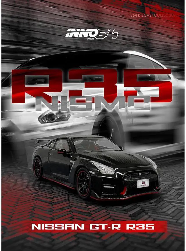 Alt view image 5 of 6 - Nissan GT-R (R35) Nismo RHD (Right Hand Drive) Nismo Black with Carbon Hood and Top 1/64 Diecast Model Car by Inno Models