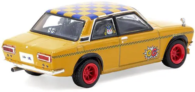 Alt view image 3 of 6 - Datsun 510 "OG Beer" Yellow with Checkered Top "Hobby64" Series 1/64 Diecast Model Car by Tarmac Works