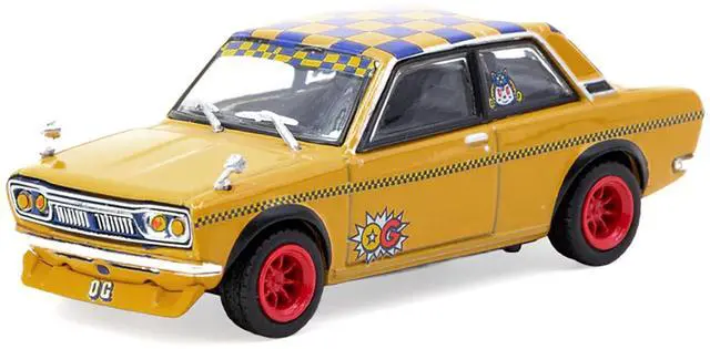 Alt view image 4 of 6 - Datsun 510 "OG Beer" Yellow with Checkered Top "Hobby64" Series 1/64 Diecast Model Car by Tarmac Works