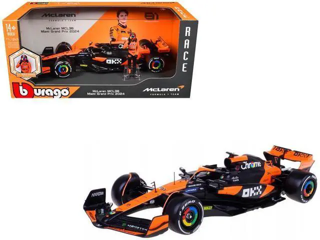 Main image of McLaren MCL38 #81 Oscar Piastri "OKX" Formula One F1 "Miami GP" (2024) w/Figure 1/24 Diecast Model Car by Bburago