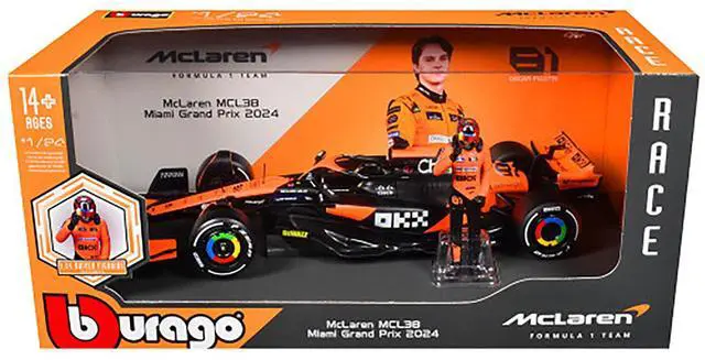 Alt view image 4 of 6 - McLaren MCL38 #81 Oscar Piastri "OKX" Formula One F1 "Miami GP" (2024) w/Figure 1/24 Diecast Model Car by Bburago