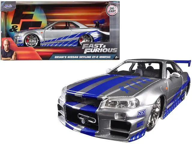 Alt view image 2 of 4 - Brian's Nissan GTR Skyline R34 Silver/Blue "Fast & Furious" Movie 1/24 Model Car by Jada