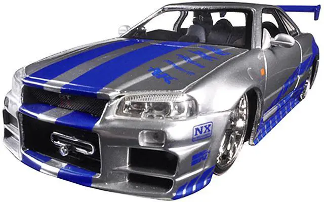 Alt view image 3 of 4 - Brian's Nissan GTR Skyline R34 Silver/Blue "Fast & Furious" Movie 1/24 Model Car by Jada