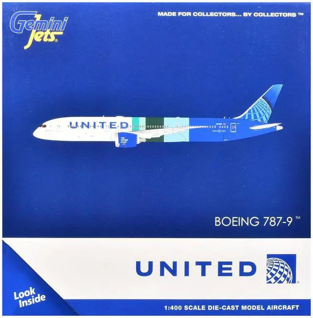 Alt view image 3 of 3 - Boeing 787-9 Commercial Aircraft "United Airlines - The Future is SAF" (N24988) White and Blue 1/400 Diecast Model by GeminiJets
