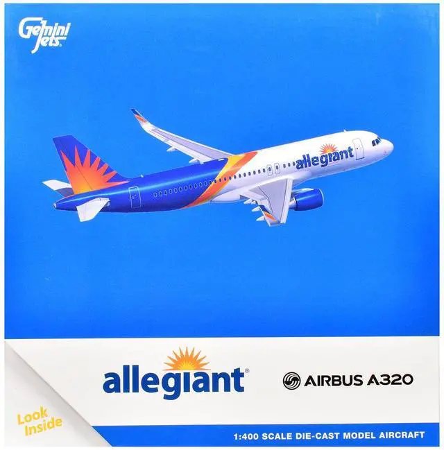 Alt view image 3 of 3 - Airbus A320 Commercial Aircraft "Allegiant Air" (N252NV) Blue and White with Stripes 1/400 Diecast Model by GeminiJets