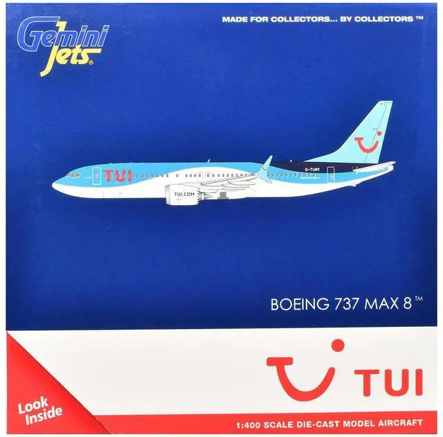Alt view image 3 of 3 - Boeing 737 MAX 8 Commercial Aircraft "TUI Airways" (G-TUMY) Blue and White 1/400 Diecast Model by GeminiJets