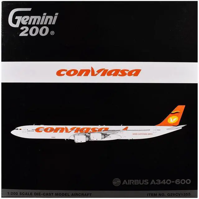 Alt view image 3 of 3 - Airbus A340-600 Commercial Aircraft "Linea Aerea Conviasa" White with Orange Tail "Gemini 200" 1/200 Diecast Model by GeminiJets