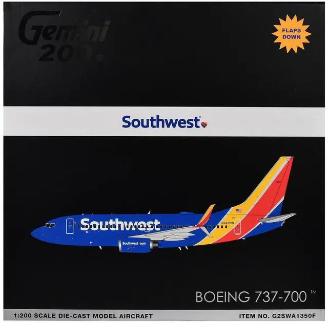 Alt view image 3 of 3 - Boeing 737-700 Commercial Aircraft with Flaps Down "Southwest Airlines" Blue "Gemini 200" 1/200 Diecast Model by GeminiJets