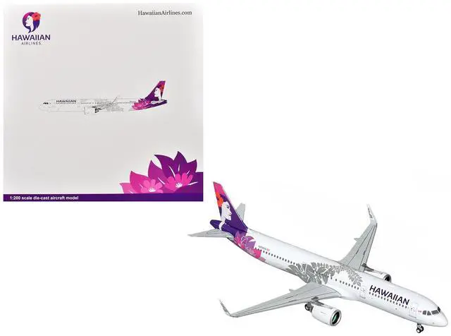 Main image of Airbus A321neo Commercial Aircraft "Hawaiian Airlines" White with Tail Graphics "Gemini 200" 1/200 Diecast Model by GeminiJets