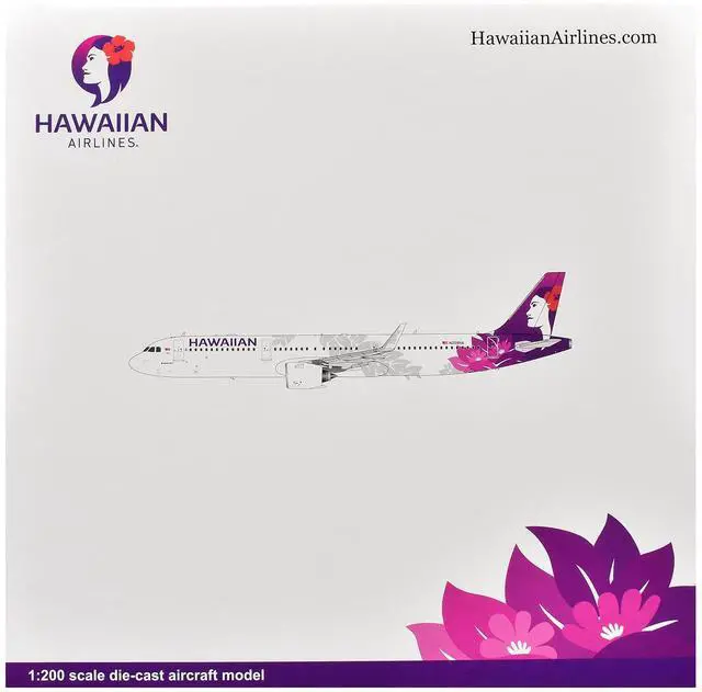 Alt view image 3 of 3 - Airbus A321neo Commercial Aircraft "Hawaiian Airlines" White with Tail Graphics "Gemini 200" 1/200 Diecast Model by GeminiJets
