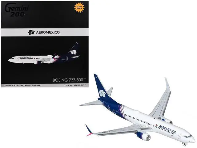 Main image of Boeing 737-800 Commercial Aircraft with Flaps Down "AeroMexico" White with Dark Blue 1/200 Diecast Model by GeminiJets