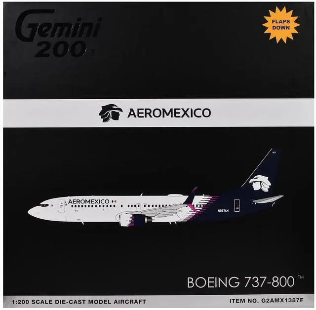 Alt view image 3 of 3 - Boeing 737-800 Commercial Aircraft with Flaps Down "AeroMexico" White with Dark Blue 1/200 Diecast Model by GeminiJets