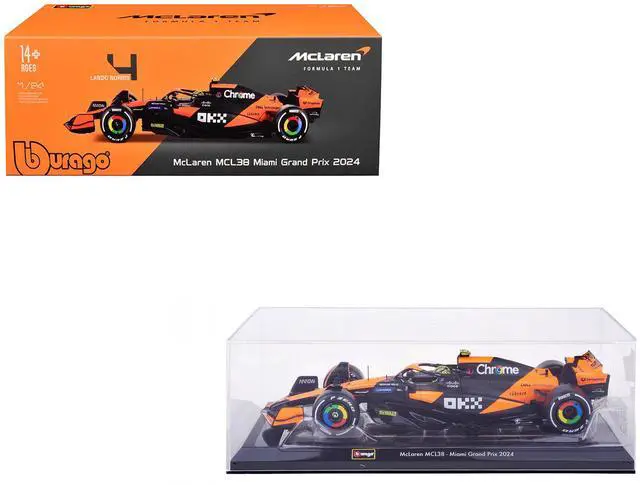 Main image of McLaren MCL38 #4 Lando Norris "OKX" Winner Formula One F1 "Miami GP" (2024) w/Case 1/24 Diecast Model Car by Bburago