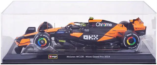 Alt view image 5 of 6 - McLaren MCL38 #4 Lando Norris "OKX" Winner Formula One F1 "Miami GP" (2024) w/Case 1/24 Diecast Model Car by Bburago